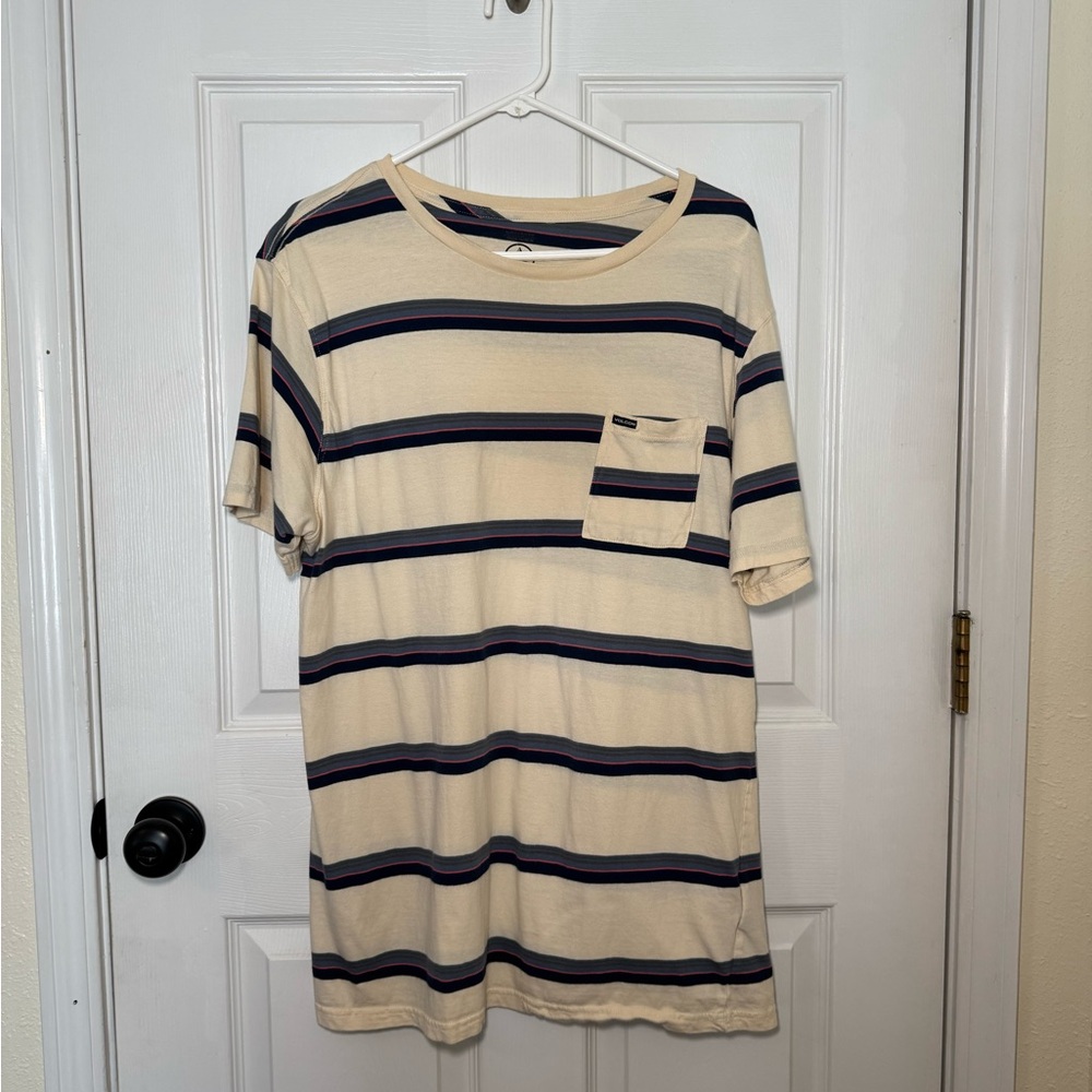 Volcom Beige and Navy Striped Tee